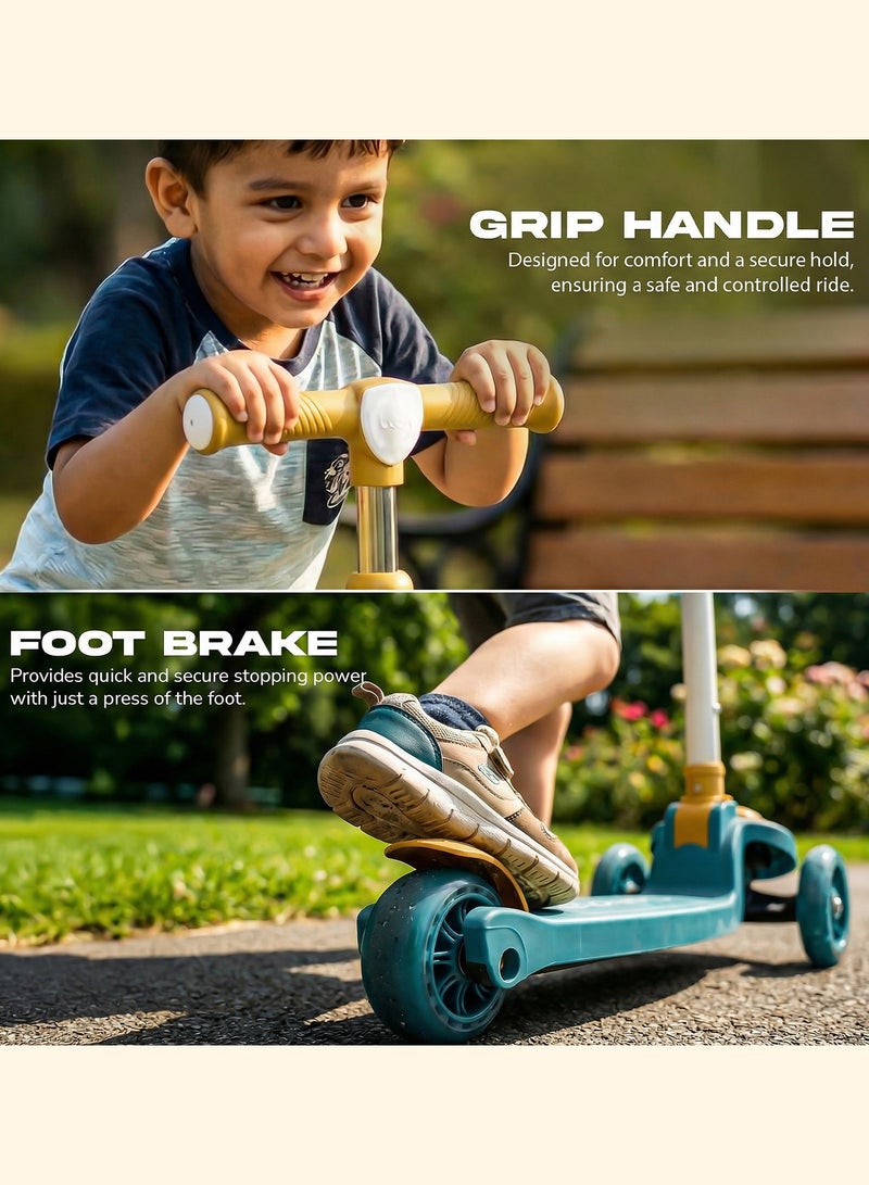 بيبي سكوتر بنغوين للأطفال | سكوتر بثلاث عجلات للأطفال بثلاثة ارتفاعات قابلة للتعديل، مزود بإضاءة LED وموسيقى | سكوترات تزلج تتحمل وزنًا يصل إلى 50 كجم | سكوترات جري للأطفال من عمر سنتين إلى 10 سنوات، لون أخضر - Image 5